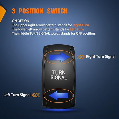 Nilight Turn Signal Switch Blue 4Pin ON-Off-ON Laser Etched SPDT Toggle Rocker Switches 12V 20A 24V 10A Jumper Wires for Cars RVs Campers Trailers