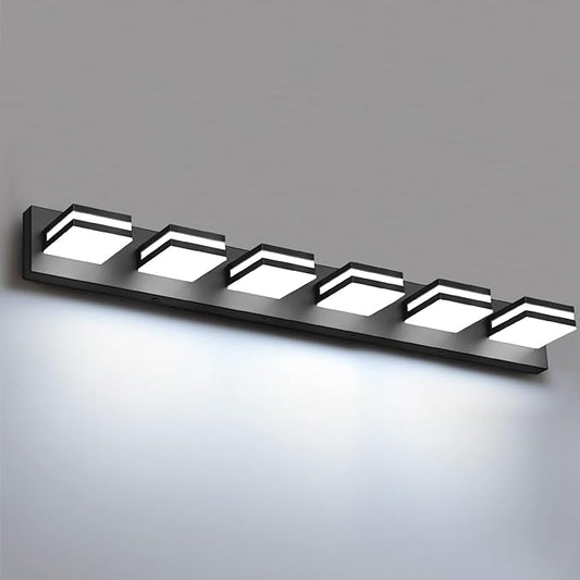 IZORRO LED Modern Bathroom Lights Fixtures(6-Light,Dimmable,360°Rotate),Matte Black Acrylic Wall Lighting,Vanity Lights for Bathroom Over Mirror - 6000k 36In （No Assembly Required）