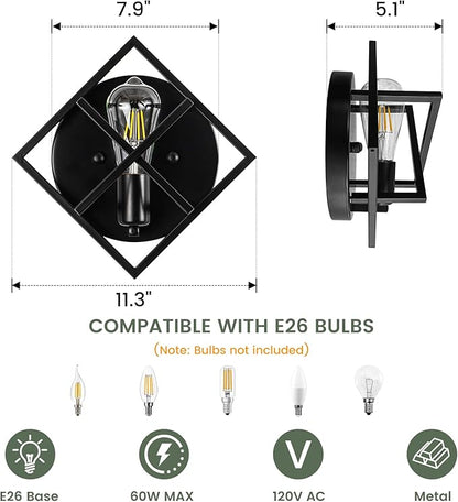 Farmhouse Wall Sconce with Black Finish,Rustic Wall Sconces Indoor Wall Light Fixtures 11.3in for Stairway, Living Room, Bedroom, Bathroom (1 Light,E26 Base, No Bulbs,1 Pack)