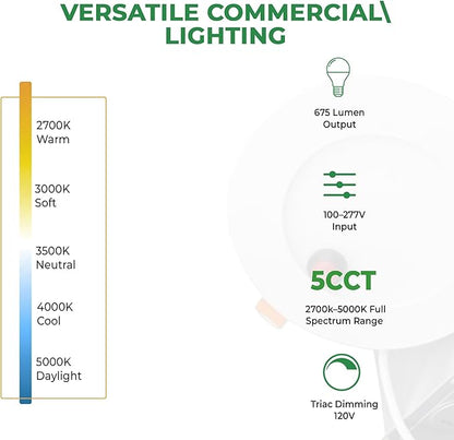 E2 LIGHTING 6 Inch Down Light with Battery Backup(2Hrs Fire-Rated), 5 CCT Tunable 2700K-5000K, Indoor Commercial and Residential Recessed Light,120-277V