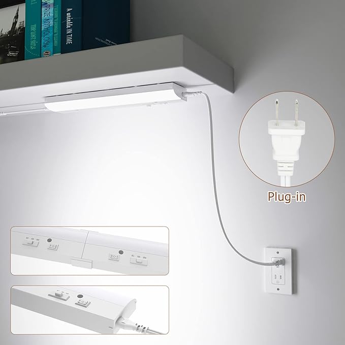 PESUTEN led Under Cabinet Task Lighting for Kitchen Plug-in Closet Light dimmable Under Cabinet Light 3 Color 3000K/4000K/5000K for Kitchen Garage Counter/Sink Area 12 inch