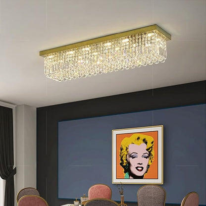 7PM Modern Rectangular Chandelier, 10-Light Dining Room & Living Room Flush Mount, Gold (L47' x W10' x H10')