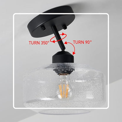 TeHenoo Sloped Ceiling Light with Clear Seeded Glass Shade, Adjustable for Kitchen,Hallway,Living Room