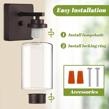 VerRon Set of 2 Wall Sconces for Bathroom, Modern Vanity Light Fixtures, Oil Rubbed Bronze Mount Lighting Lanterns, Farmhouse Wall Lights with Clear Glass Shade for Bedroom Living Room Mirror Hallway