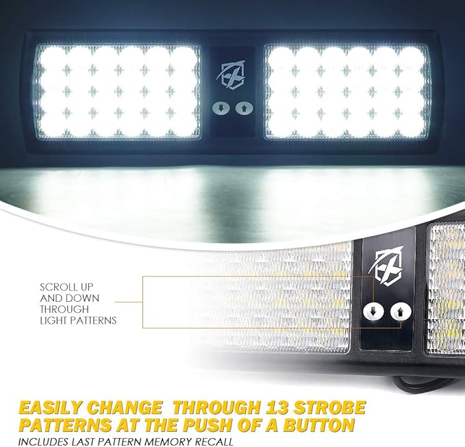 Xprite White 48LED Visor Strobe Flashing Lights Sunshield Hazard Warning Light for Law Enforcement Emergency Vehicles Trucks
