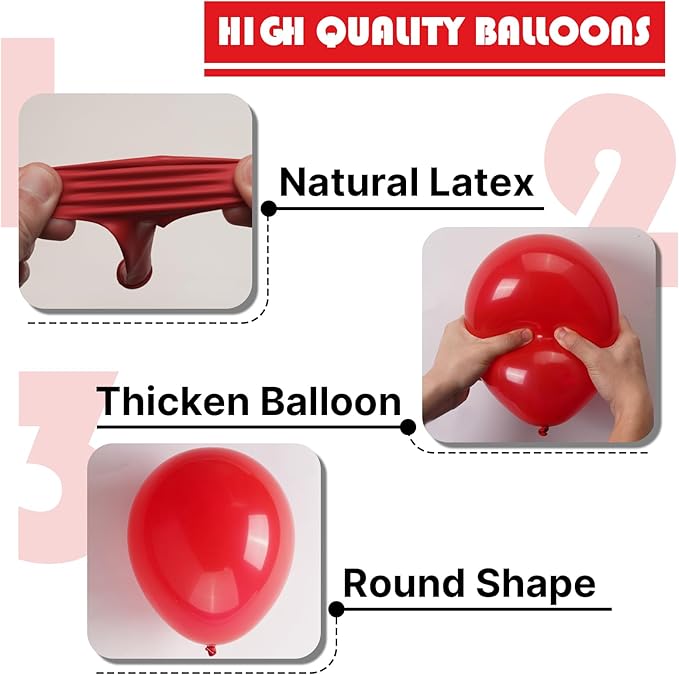 PartyWoo Red Balloons 145 pcs Different Sizes of 18 12 10 5 Inch Red Balloon Arch Kit Garland for Birthday Graduation Bachelorette Citizenship Anniversary Cherry Casino Theme Party Decorations Red-Y57