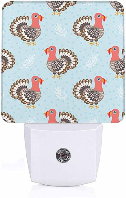 LED Night Light Plug into Wall with Dusk to Dawn Light Sensor White Energy Efficient Cute Cartoon Turkey Nightlight for Bedroom Bathroom Hallway Living Room Kitchen