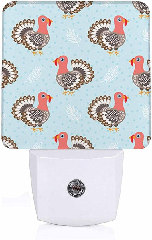 LED Night Light Plug into Wall with Dusk to Dawn Light Sensor White Energy Efficient Cute Cartoon Turkey Nightlight for Bedroom Bathroom Hallway Living Room Kitchen
