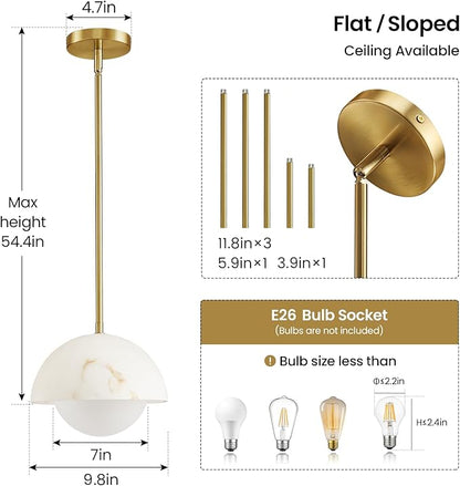 Modern Pendant Light Fixtures: 10 Inch Resin Shade Mid Century Chandelier with Milk Glass Globe - Adjustable Gold Pendant Lighting for Kitchen Island