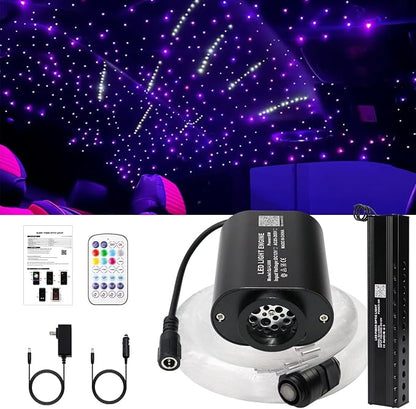 AMKI Mini 6W 600pcs 0.03in 13.1ft Twinkle Starlight Headliner Kit+180pcs Meteor Shooting Star Pure White,Sound Activated Fiber Optic Starlight Box APP/Remote Control for Car Home Star Ceiling Decor
