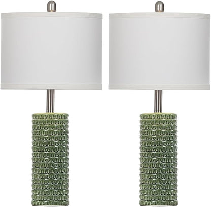 Cinyirong 24.5" Green Ceramic Table Lamps Set of 2, Farmhouse Table Lamps for Living Room, Modern Lamps for Bedroom Night Stands, Traditional Nightstand Desk Lamps(LED Bulbs Included)