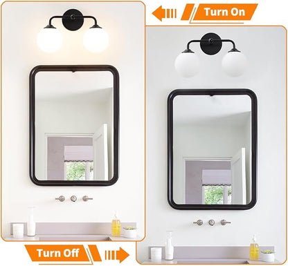 Industrial Matte Black 2-Lights Bathroom Light Fixtures, Vanity Wall Sconce Lighting with Milky White Glass Shade, Modern Bathroom Vanity Lighting, Wall Sconces over Mirror Dressing Table Bedroom