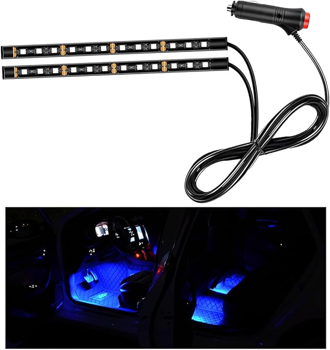 Ohleats Car LED Strip Light, 24 LED RGB Auto Interior Atmosphere Lights, Cigarette Lighter Under Dash Ambient Night Light, Interior Decorative Lamp Lighting Kit Car Accessories (Blue)