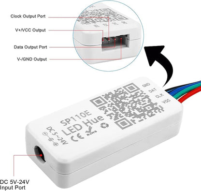 RGBZONE Bluetooth LED Controller, SP110E Pixel LED Light Strips Controller, Smart APP Control for 5V/12V/24V WS2812B WS2813 SK9822 APA102 SK6812 LPD8806 DMX512 1903 RGB/RGBW