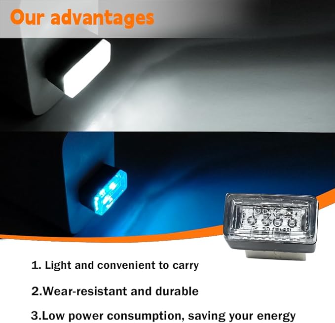 4PCS Car Interior Mood Lighting, Ambient Lighting Car, USB Light, USB Led, Durable, Lightweight and Convenient, Suitable for All Devices with USB Ports (White+Ice Blue)