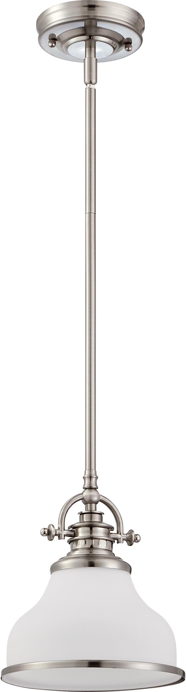Quoizel Grant 8" Mini Pendant Light, Brushed Nickel with Opal Etched Glass, 13"–48" Adjustable Height for Kitchen Island or Bar