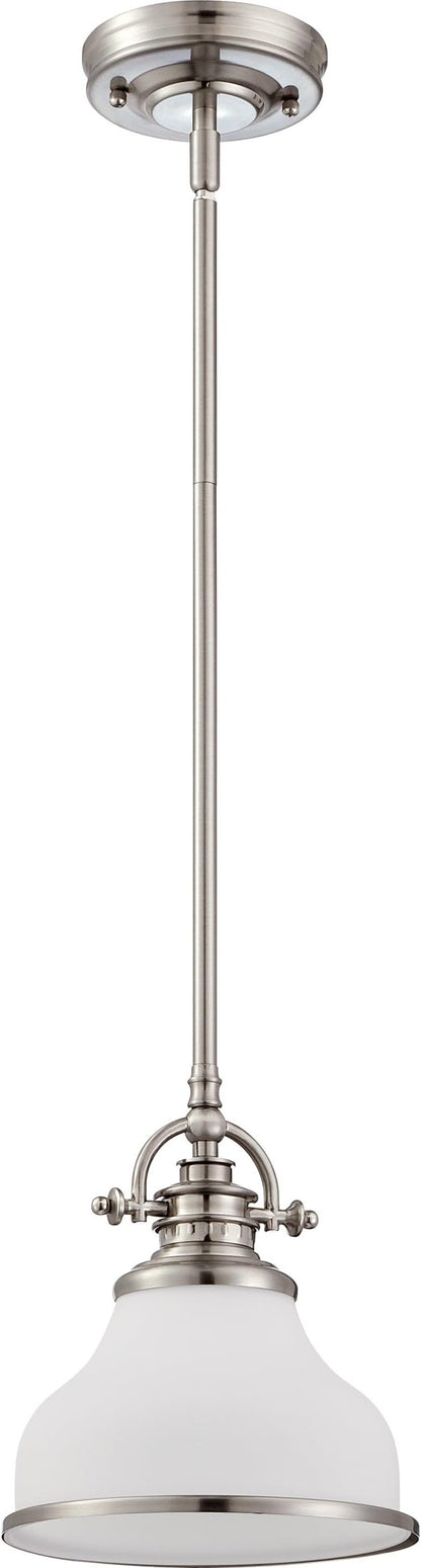Quoizel Grant 8" Mini Pendant Light, Brushed Nickel with Opal Etched Glass, 13"–48" Adjustable Height for Kitchen Island or Bar