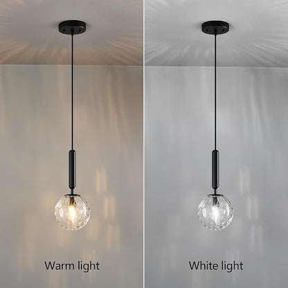 Modern Black Pendant Light Hanging Fixture Light for Kitchen Island Mid Century with Globe Pendant Light Clear Glass Pendant Lighting for Living Room Bedroom Entryway (1 Pack)