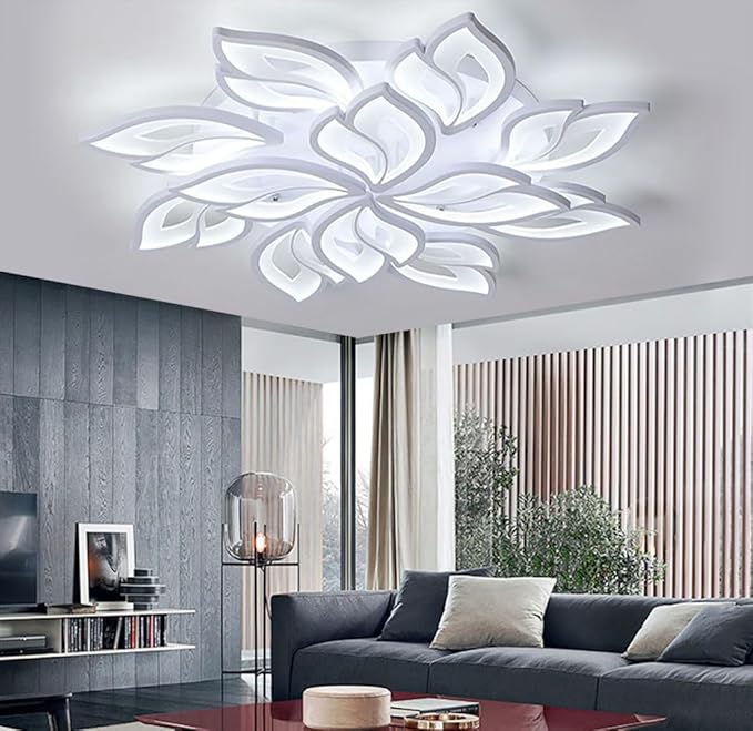 Modern LED Ceiling Light Fixture Flush Mount Chandelier Ceiling Lapm with 12-Leaf Dimmable Remote Control Ceiling Lights for Living Room Dining Room Bedroom
