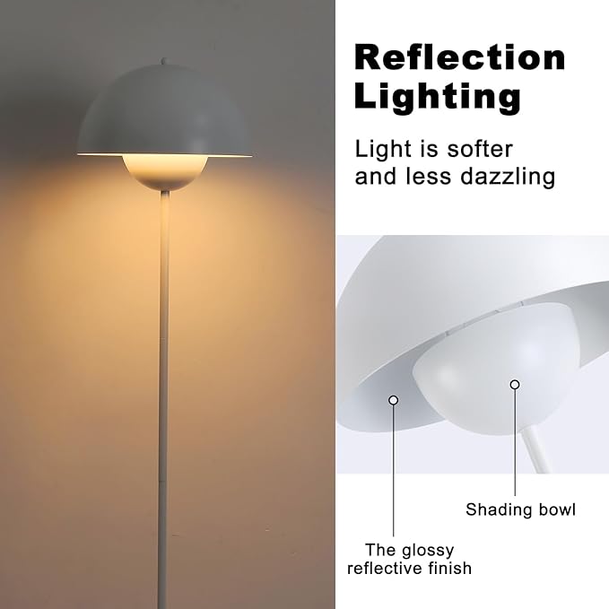 COSYLUX Modern Floor Lamp for Living Room, Industrial Tall Standing Lamp for Bedroom, Metal Shade Reflecting Light Reading Floor Lamp for Office, Nursery Room, Corner(Matte White)