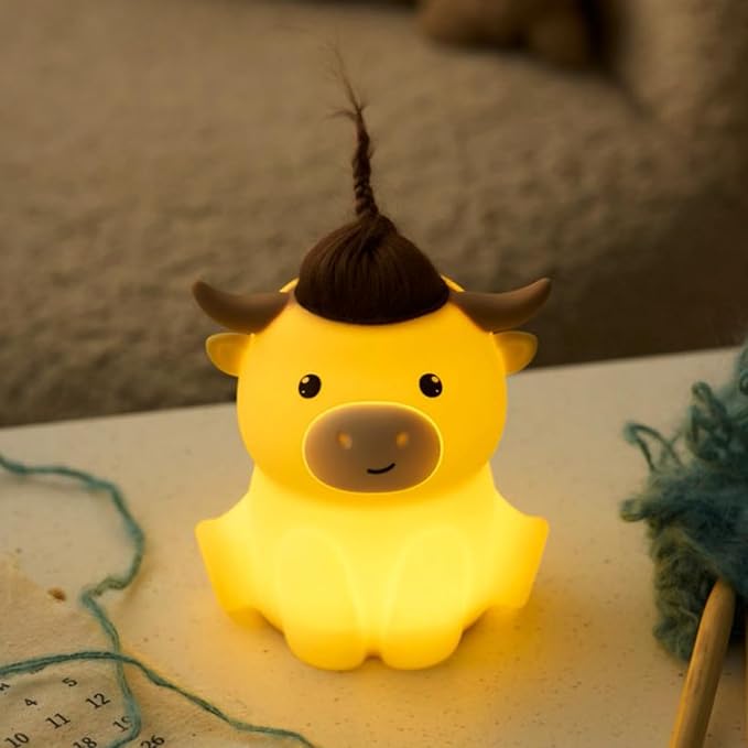 QANYI Highland Cow Night Light, Rechargeable and Dimmable Farm Animal Highland Cattle Lamp with Soft Touch,Valentines Highland Cow Decor Party Favors Cute Gifts for Adults Kids Boys Girls Women Men