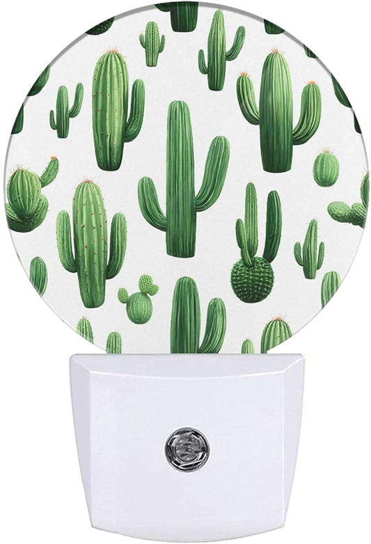 EKOBLA Cactus Plug-in Night Light, Green Cactus with “Stuck On You” Quote LED Nightlight with Auto Sensor for Home Decor