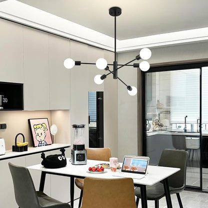 Sputnik Chandelier, Black Modern Industrial Chandeliers 6-Light, Mid Century Ceiling Lighting Fixture for Living Room, Kitchen, Bedroom, Dining Room, Farmhouse