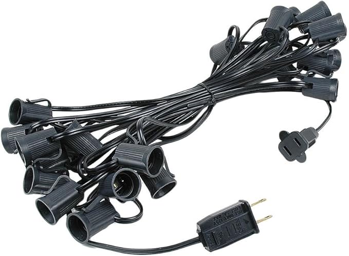 Novelty Lights 25 Foot String Light Set - Indoor/Outdoor Stringer Set for Christmas, Wedding Decor, Patios, & More - C9/E17 Intermediate Base (Black Wire, 12" Spacing)