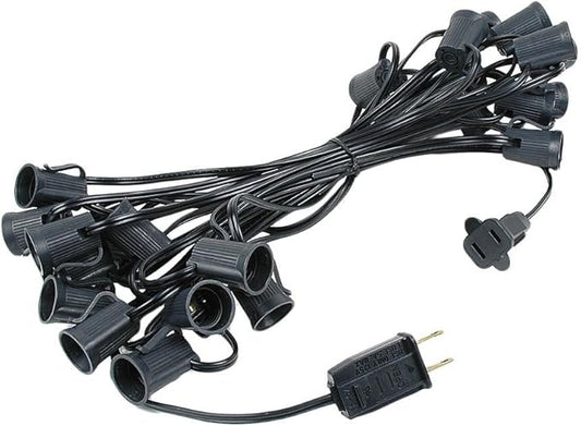Novelty Lights 25 Foot String Light Set - Indoor/Outdoor Stringer Set for Christmas, Wedding Decor, Patios, & More - C9/E17 Intermediate Base (Black Wire, 12" Spacing)