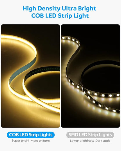 Aclorol 5V USB COB LED Strip Light 4.92FT 480LEDs Flexible TV Backlights Warm White 3000K Dimmable LED Light Strip with Self-Adhesive for Bedroom Closet Under Cabinet Monitor Desk Home Decor 8mm Width