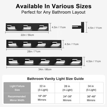 LED Modern Bathroom Vanity Light Fixtures, 5-Light 34-inch Dimmable Matte Black Vanity Lights for Bathroom Lighting Fixtures Over Mirror, with 360° Rotatable Acrylic Heads (Cool White 6000K)