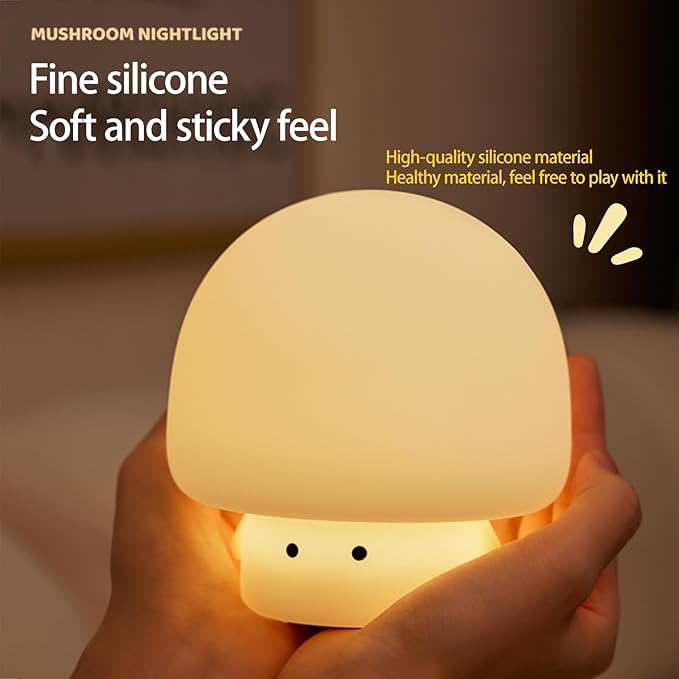 YEEFIGRO Cute Baby Night Light for Kids,Rechargeable Dimmable Silicone Nursery Toddler Mushroom Nightlight,Squishy Bedside Lamp for Night Stands,Fun Decor for Children,Mother's Day Gift(White)