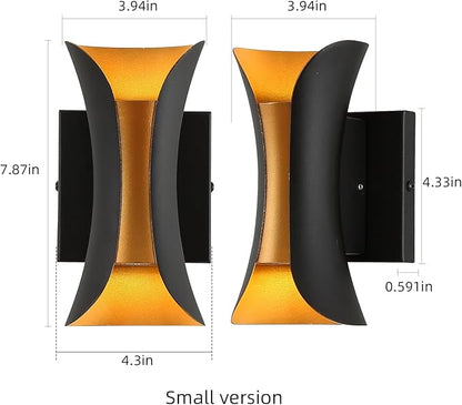 ziidoo Wall Sconce Modern Indoor Outdoor Lights,7.9 inch IP65 Black and Gold LED Patio Porch Front Door Light Fixture House Decor Wall Light for Porch Up and Down Stairs Hallway Living Room Bedroom