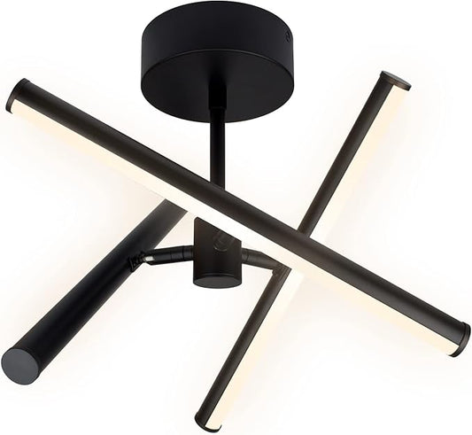 Ultralux Free Form LED Ceiling Light Fixture - Dimmable & Customizable, Semi-Flush Mount with Adjustable Light Bars - Easy-Install, Energy Efficient LED - 16" Matte Black