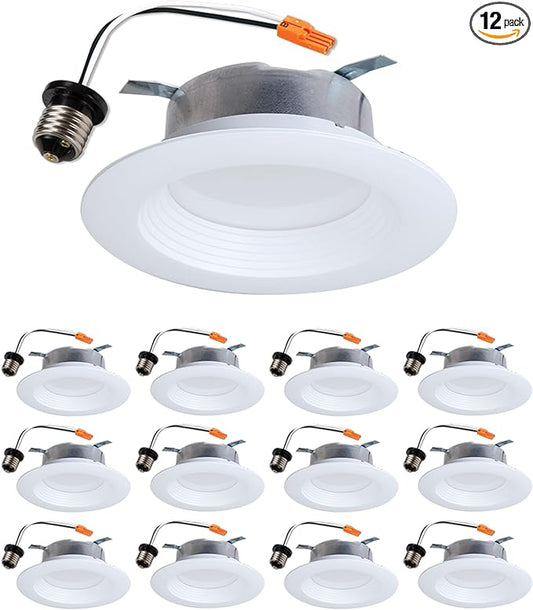 HALO LTE 4 in Indoor/Outdoor Recessed LED Trim Can Light 12-Pack, 3000K Soft White, 600 Lumens, Wet Location, Dimmable, Energy Star Certified, Air-Tite Rated - LTE46930-12PK