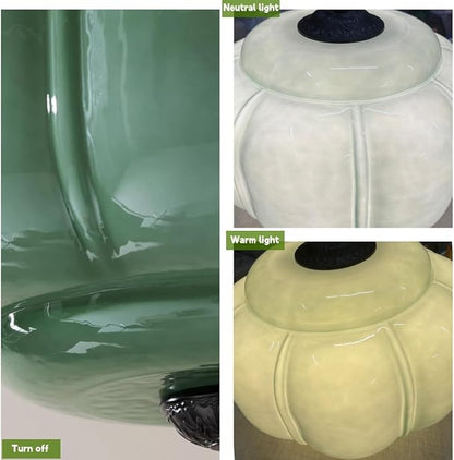 Green Milk Glass Pendant Light Vintage Schoolhouse Light Fixture Mid-Century Modern Foyer Chandelier Black Traditional Semi Flush Mount Ceiling Light for Bedroom Kitchen Dining Room