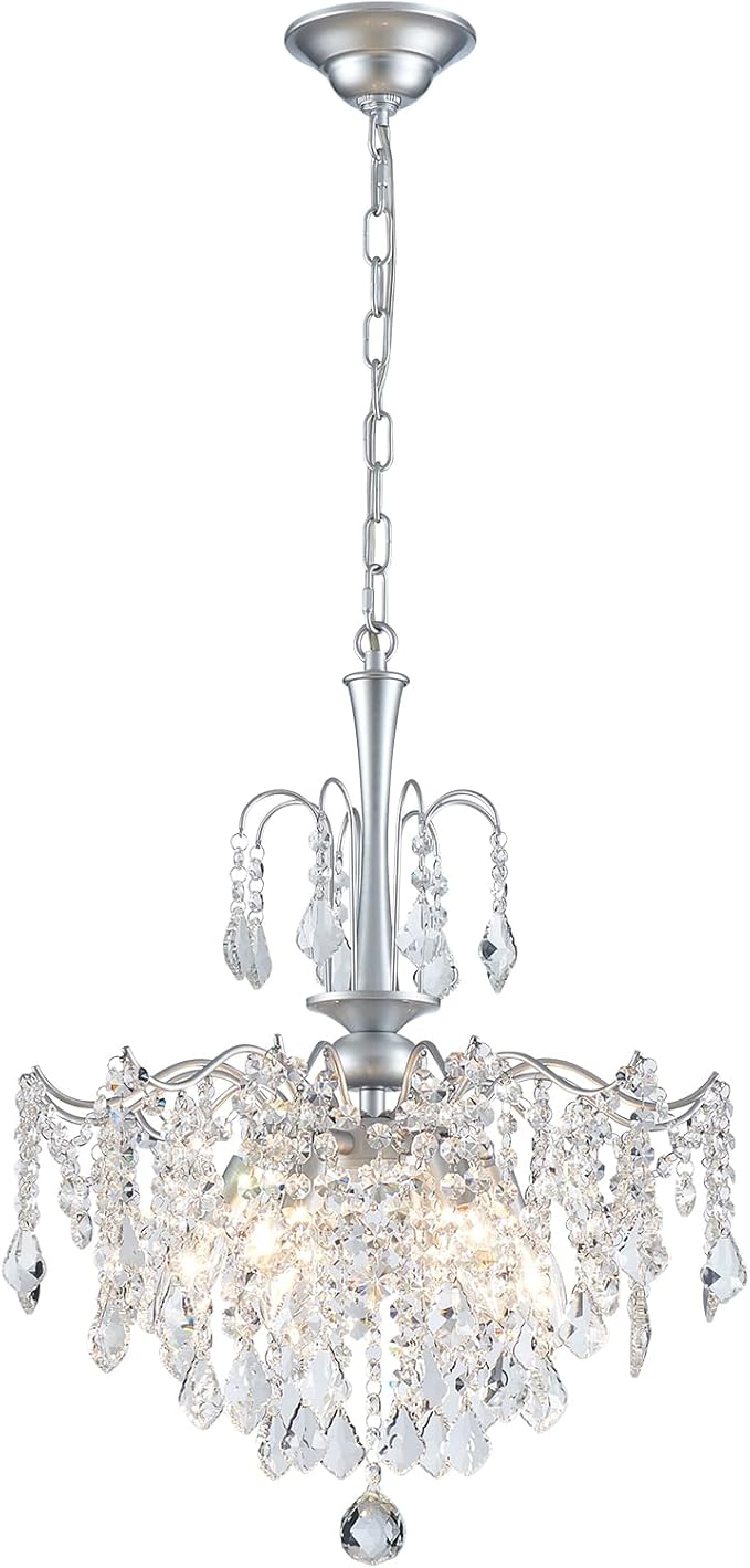 Modern Crystal Chandelier, Chrome Candle Chandeliers for Dining Room Lighting Fixtures Hanging, Kitchen Ceiling Hanging Pendant Light for Bedroom Living Room Kitchen Island Hallway