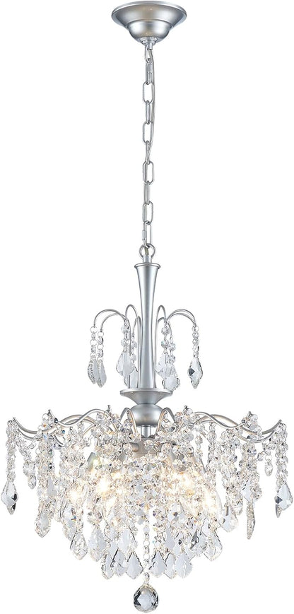 Modern Crystal Chandelier, Chrome Candle Chandeliers for Dining Room Lighting Fixtures Hanging, Kitchen Ceiling Hanging Pendant Light for Bedroom Living Room Kitchen Island Hallway