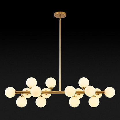16-Light Globe Sputnik Chandelier, Mid Century Modern Dining Light Fixture Over Table, Brass Gold Linear Chandeliers for Dining Room, Kitchen Island, Living (Milk White Glass Bubble, 40 Inch)