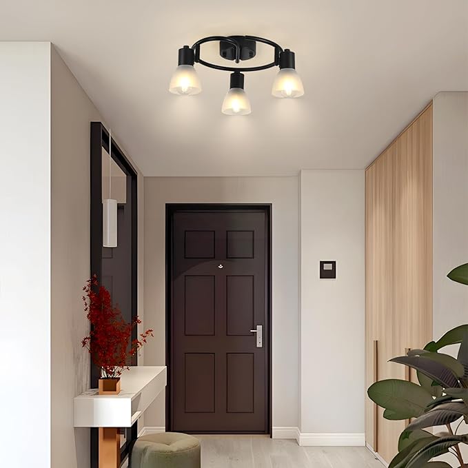KEESFU 3-Light Kitchen Flush Mount Ceiling Light，Modern Round Track Lighting Fixtures，Directional Ceiling Spot Light for Dining Room Bedroom Hallway.