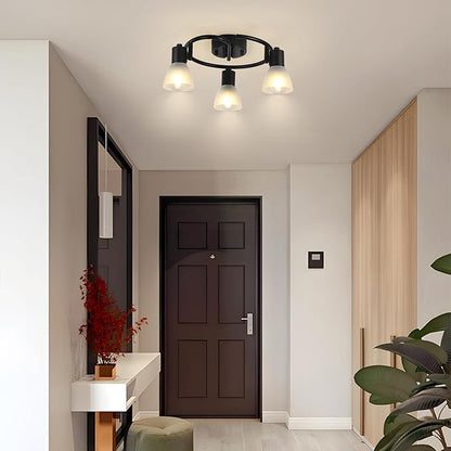 KEESFU 3-Light Kitchen Flush Mount Ceiling Light，Modern Round Track Lighting Fixtures，Directional Ceiling Spot Light for Dining Room Bedroom Hallway.
