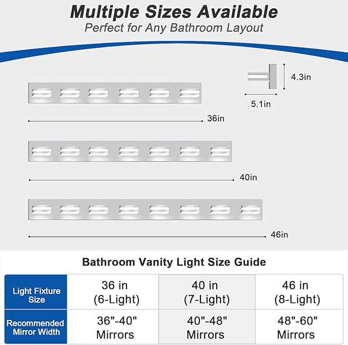 IZORRO LED Modern Bathroom Lights Fixtures(8-Light,Dimmable,360°Rotate),Chrome Acrylic Wall Lighting,Vanity Lights for Bathroom Over Mirror - 6000k 48In （No Assembly Required）