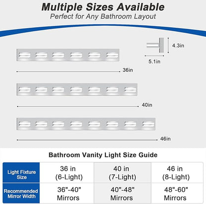IZORRO LED Modern Bathroom Lights Fixtures(7-Light,Dimmable,360°Rotate),Chrome Acrylic Wall Lighting,Vanity Lights for Bathroom Over Mirror - 6000k 40In （No Assembly Required）