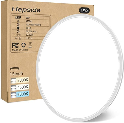 hepside 15.8INCH Big Dimmable Flush Mount Ceiling Light Fixture White, 3CCT 3000/4500/6000K Ceiling Lamp, 36W 4200LM Super Bright Low Profile Light for Bedroom, Kitchen, Bathroom, Hallway
