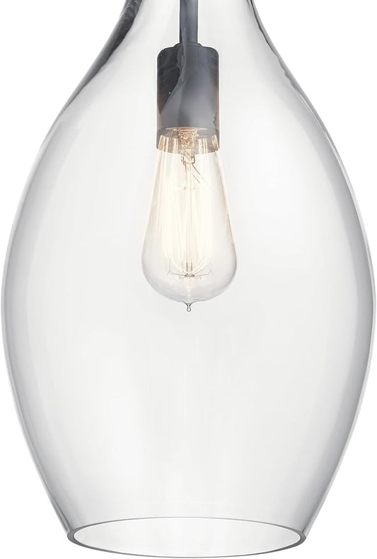 Kichler Everly Single Pendant Light Fixture, 1-Light 100 Watts Hanging Kitchen Island Light with Clear Glass Shade in Black for Dining Room (8.75" x 17.75"), 42047BK