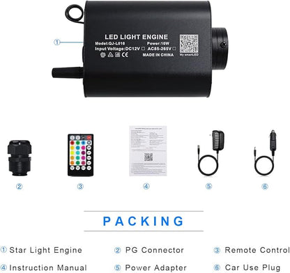 AMKI RGBW 16W Sound Mode Light Source Engine Driver Remote/APP Control Starlight Box Motor for Fiber Optic Star Ceiling Light Kit