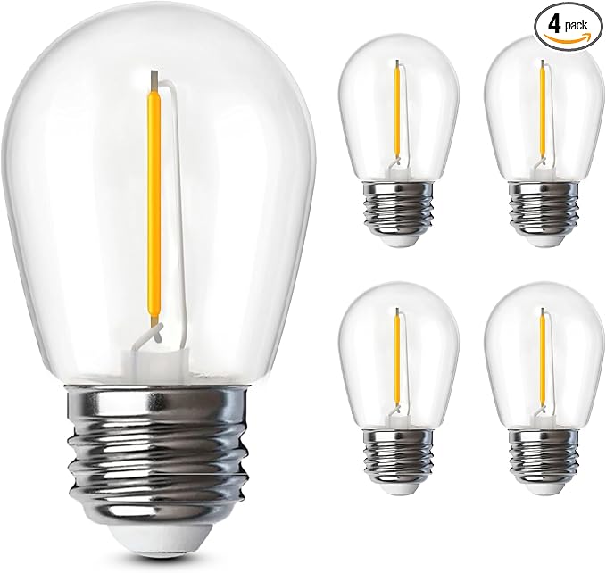 Feit Electric S14 LED Filament Light Bulbs, High Output, 2200K Warm White, 70 Lumens, String Light Replacement Bulbs, 15,000-Hour Lifespan, Clear Durable Housing, S14/822/FILED/4, 4 Pack