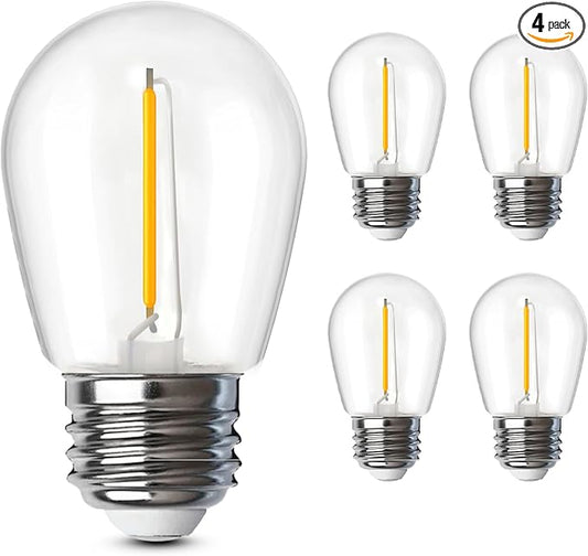 Feit Electric S14 LED Filament Light Bulbs, High Output, 2200K Warm White, 70 Lumens, String Light Replacement Bulbs, 15,000-Hour Lifespan, Clear Durable Housing, S14/822/FILED/4, 4 Pack