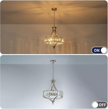 Brushed Nickel Bathroom Chandeliers for Dining Room,15.7" Modern Round Crystal Chandelier Over Tub,4-Light Unique Pendant Light Fixtures for Entryway Foyer Living Room Bedroom Kitchen Island