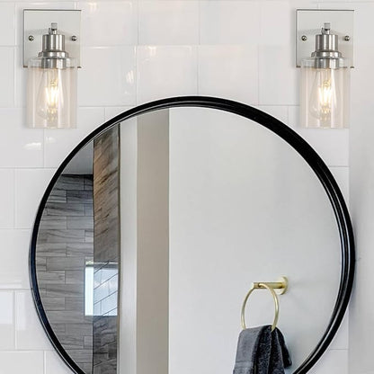 Modern Wall sconces Set of 2，Bathroom Vanity Light fixtures, Brushed Nickel Wall Light with Glass Shade, Farmhouse Wall sconces for Mirror,Bedroom,Living Room，1-Lights